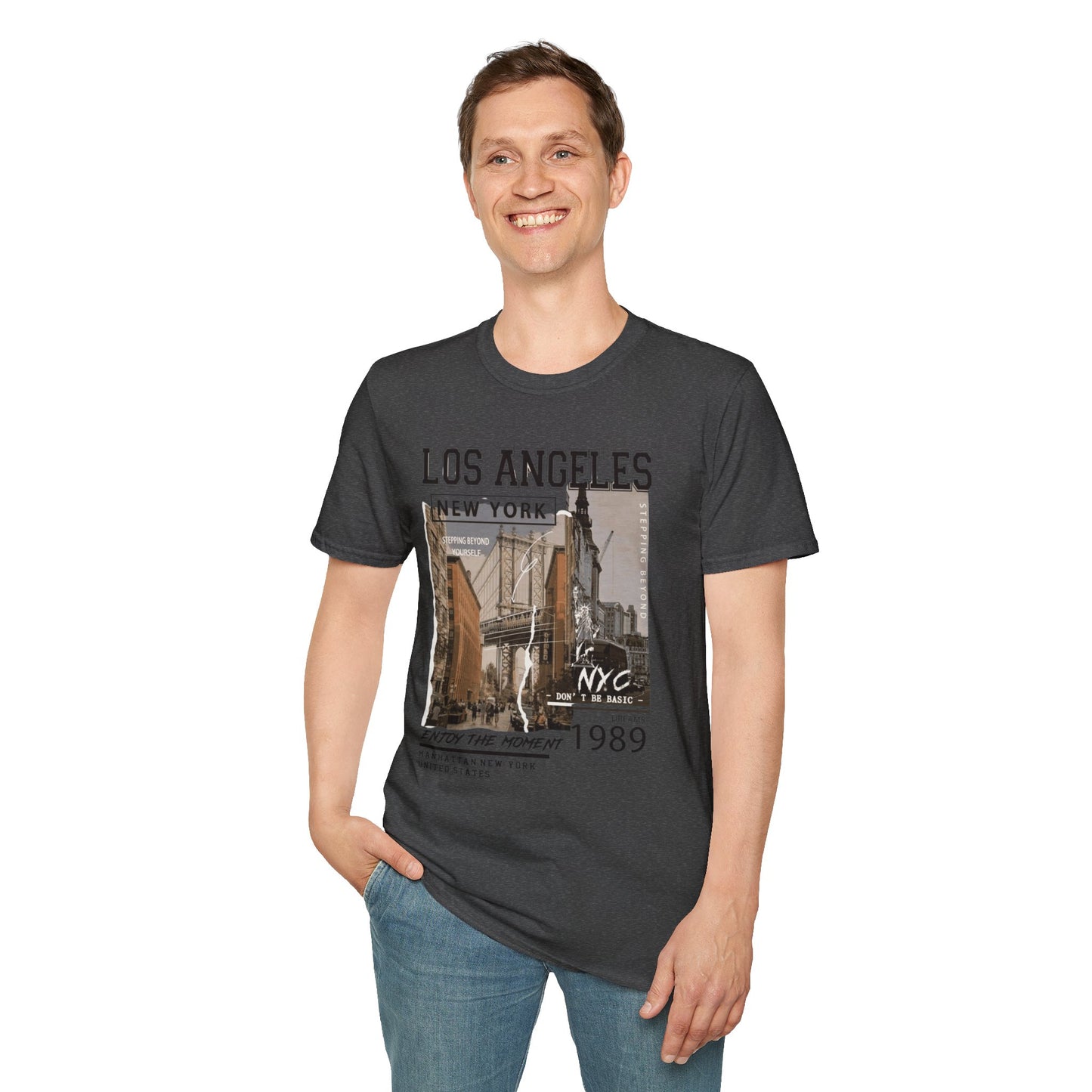 Los Angeles NYC Vintage T-Shirt mit Stadtansicht — Urbanes Reise-Grafik-T-Shirt von 1989