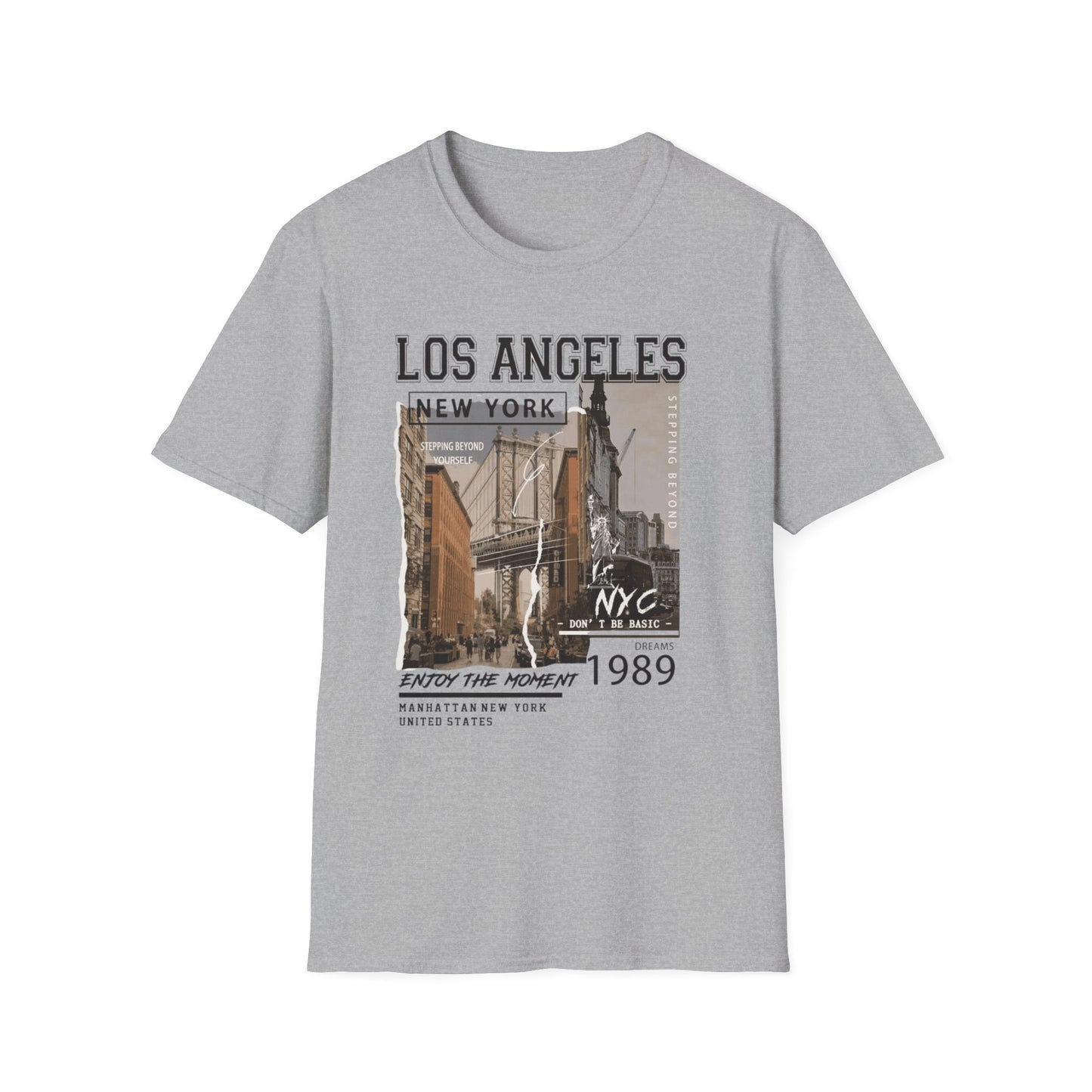 Los Angeles NYC Vintage T-Shirt mit Stadtansicht — Urbanes Reise-Grafik-T-Shirt von 1989