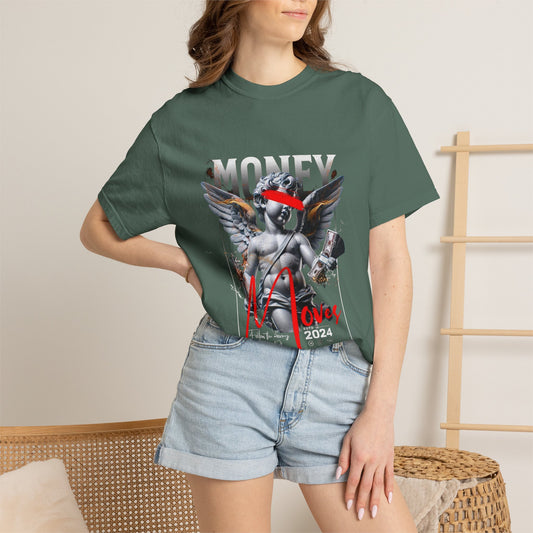 Money Loves T-Shirt — Graphic Angel Statue Design (2024)