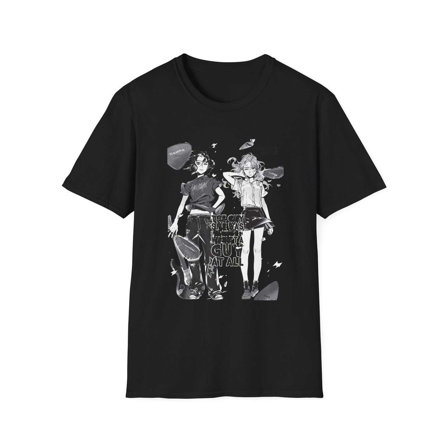 Camiseta gráfica de dúo de chicas de anime — Diseño de manga retro negra
