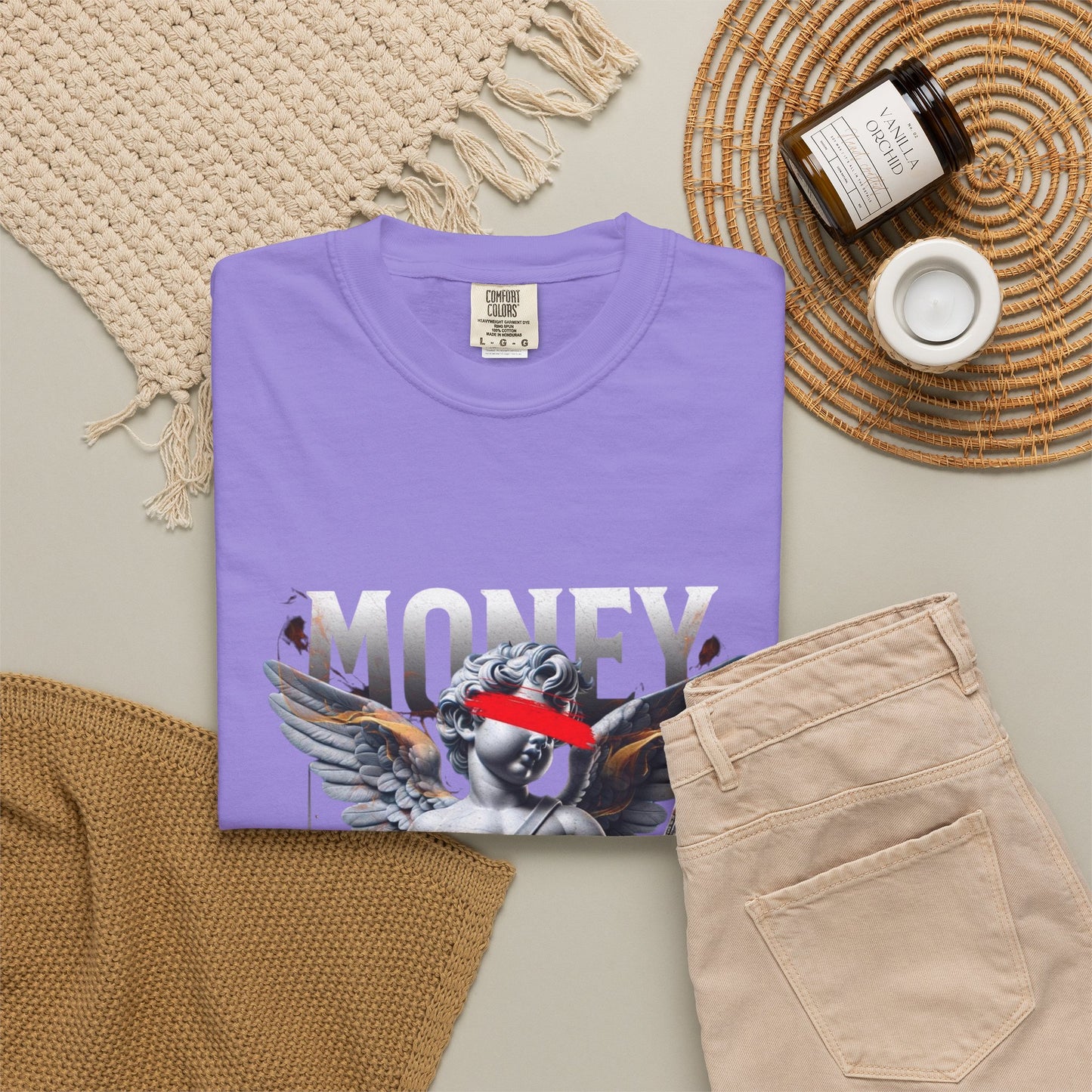 Money Loves T-Shirt — Graphic Angel Statue Design (2024)
