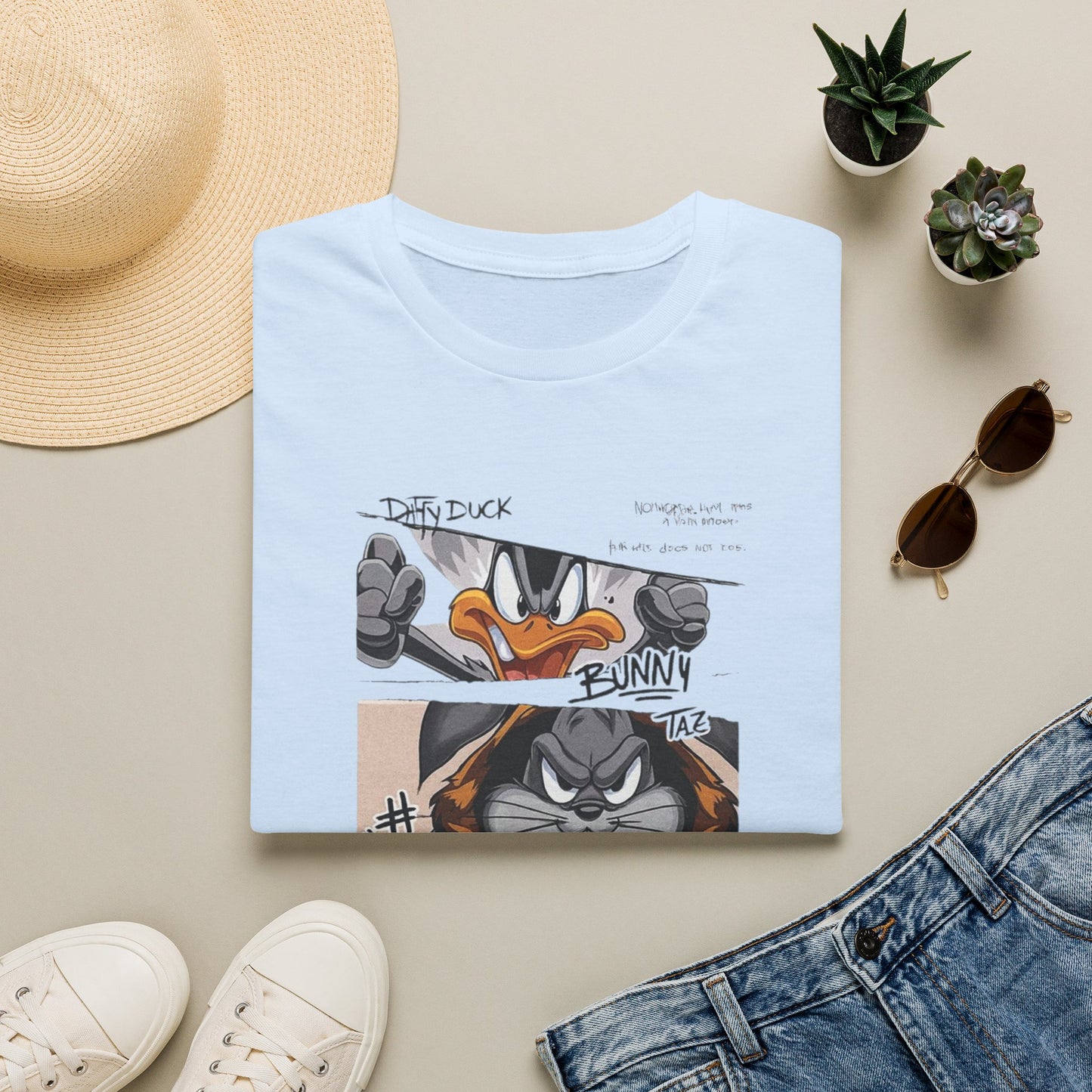 Camiseta con Panel de Fotos Policiales de Looney Tunes — Camiseta Gráfica del Pato Lucas y Bugs Bunny