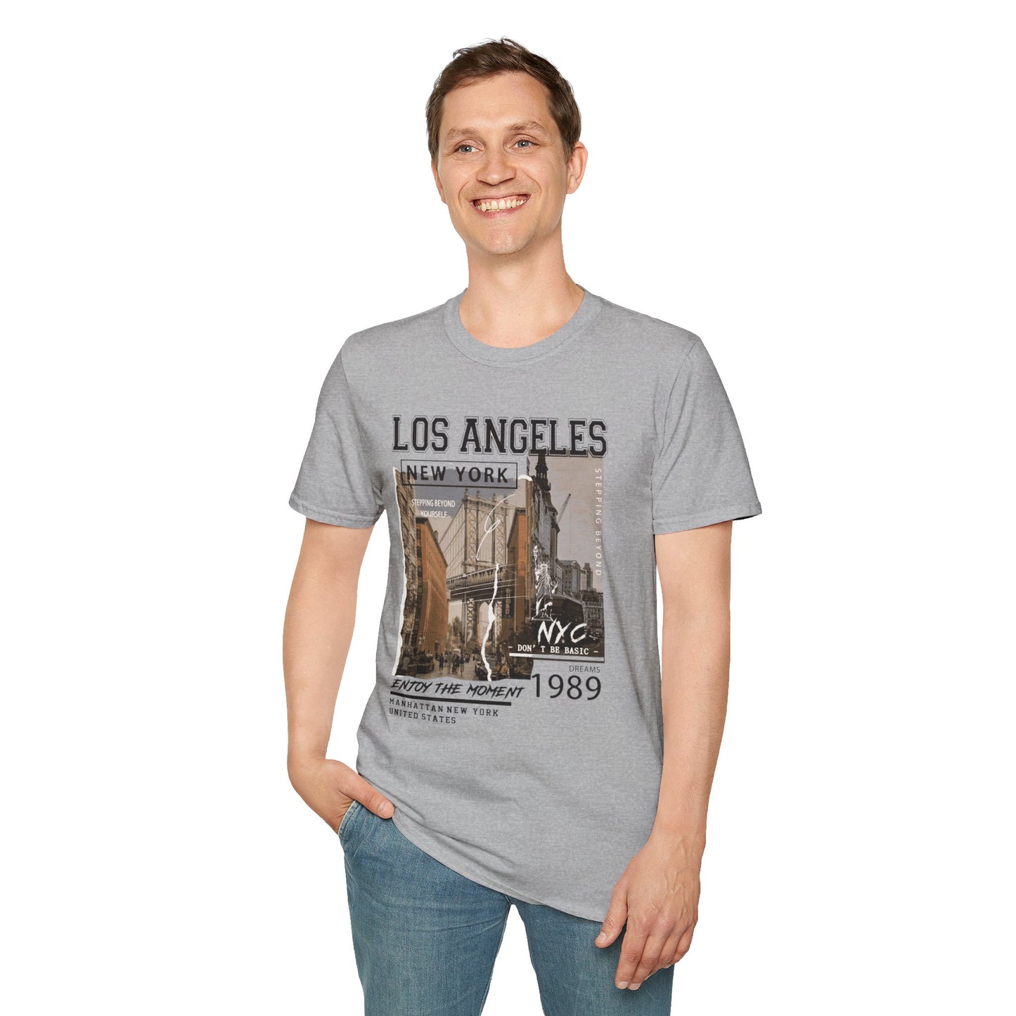 Los Angeles NYC Vintage T-Shirt mit Stadtansicht — Urbanes Reise-Grafik-T-Shirt von 1989