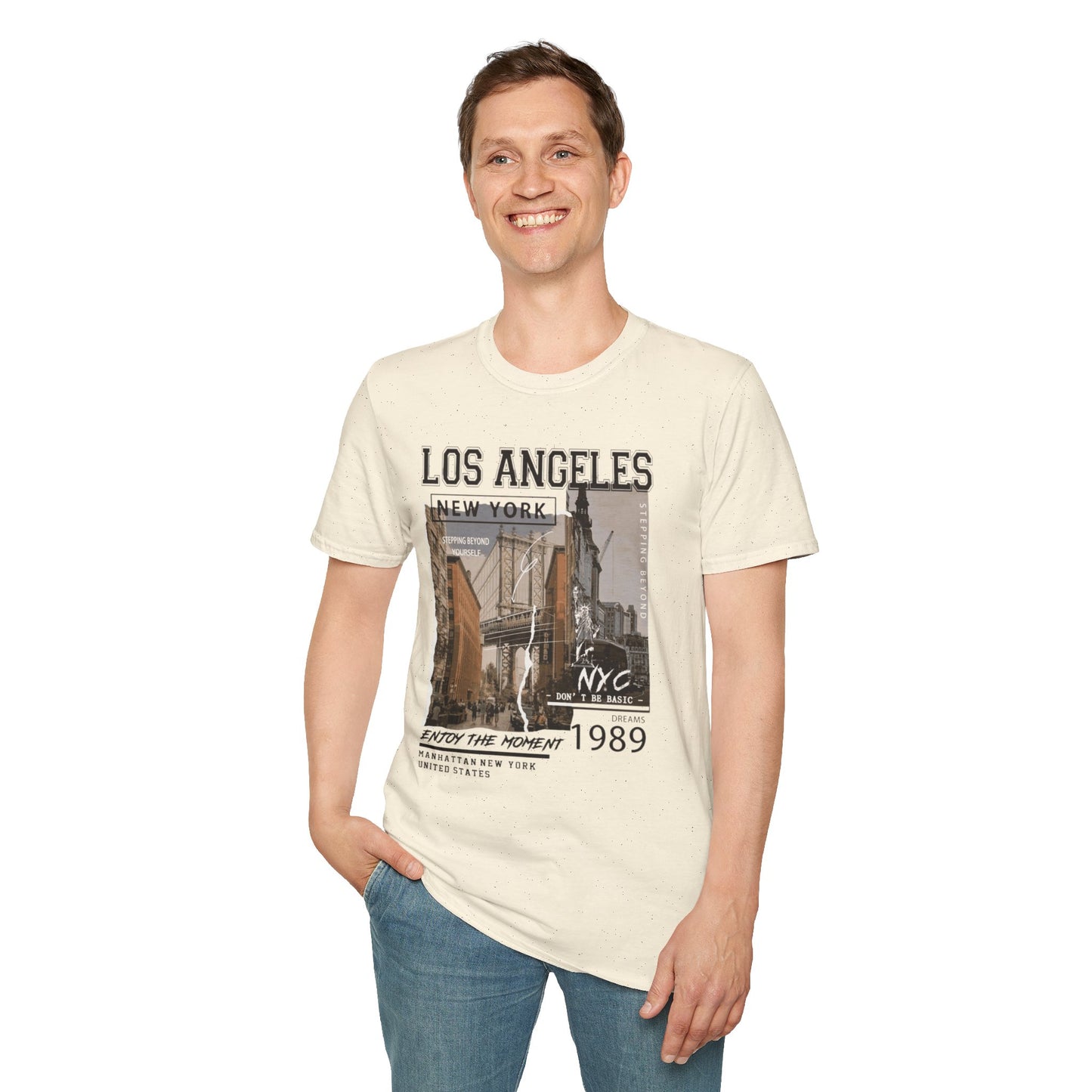 Los Angeles NYC Vintage T-Shirt mit Stadtansicht — Urbanes Reise-Grafik-T-Shirt von 1989