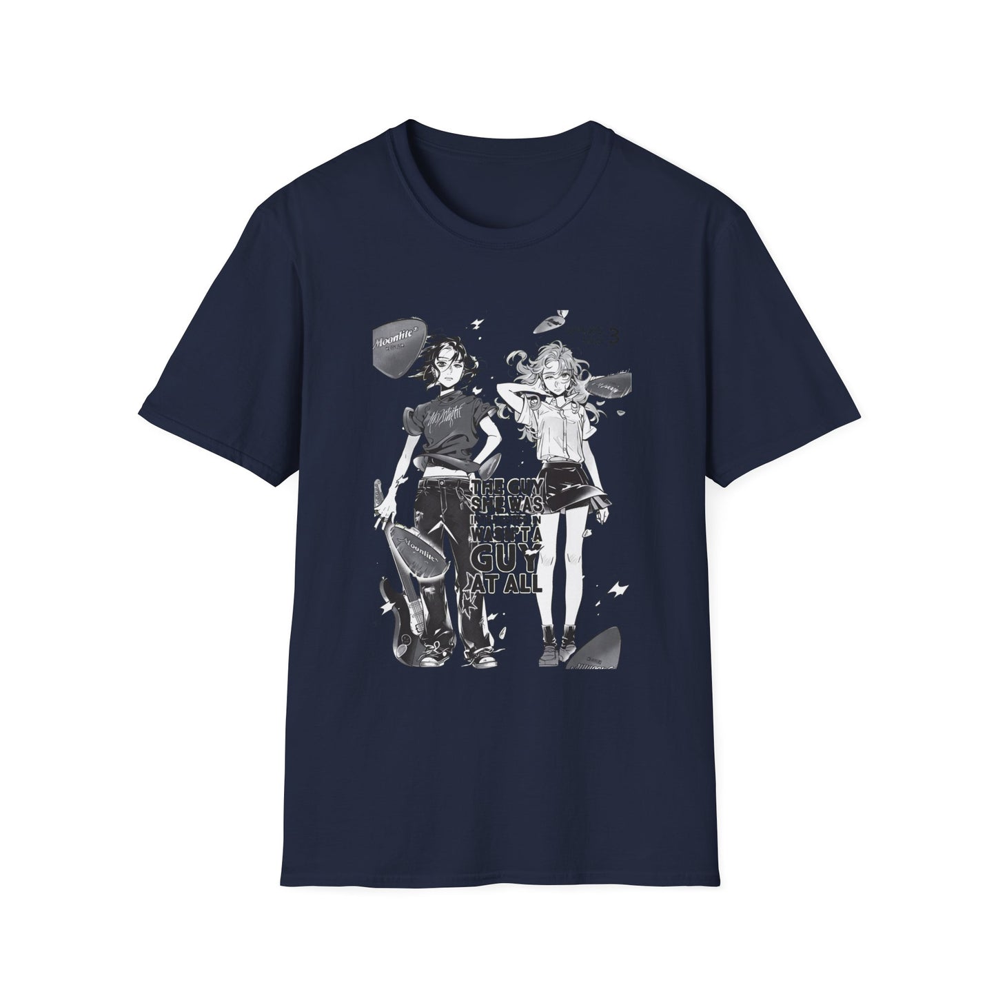 Camiseta gráfica de dúo de chicas de anime — Diseño de manga retro negra