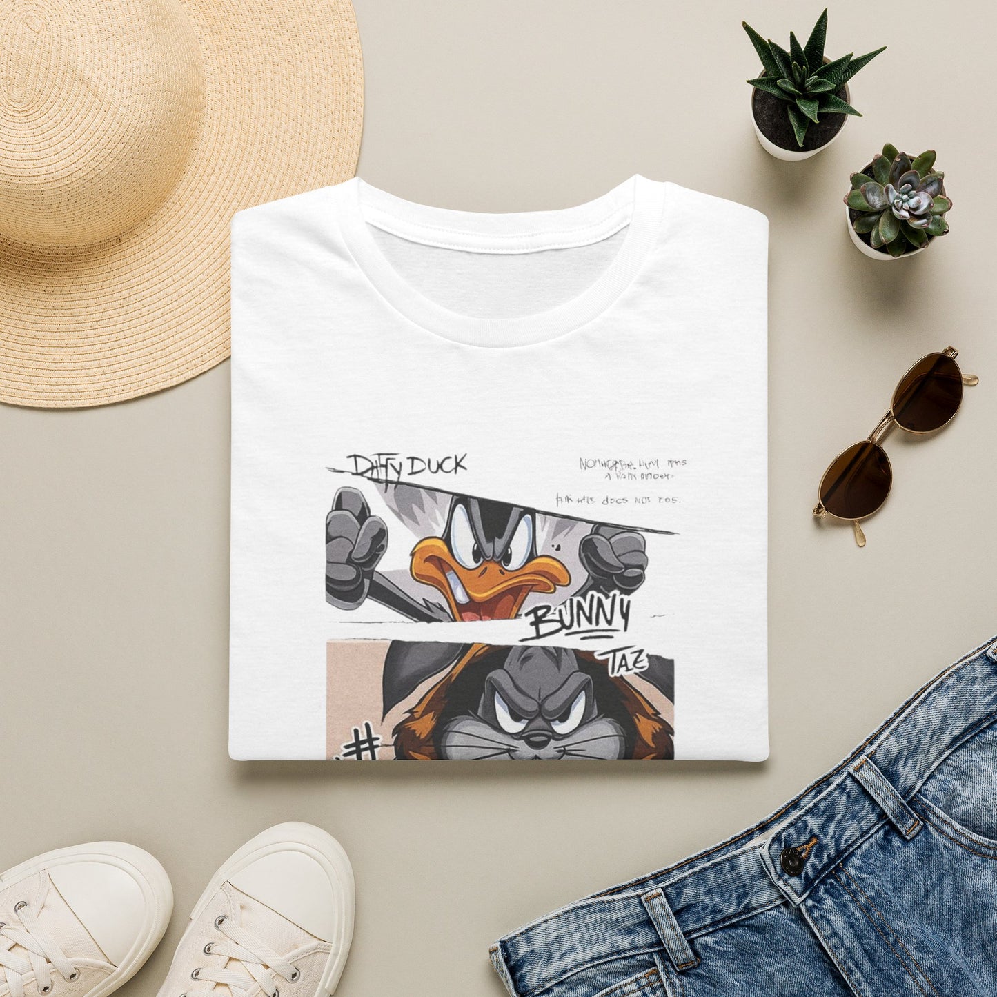 Camiseta con Panel de Fotos Policiales de Looney Tunes — Camiseta Gráfica del Pato Lucas y Bugs Bunny