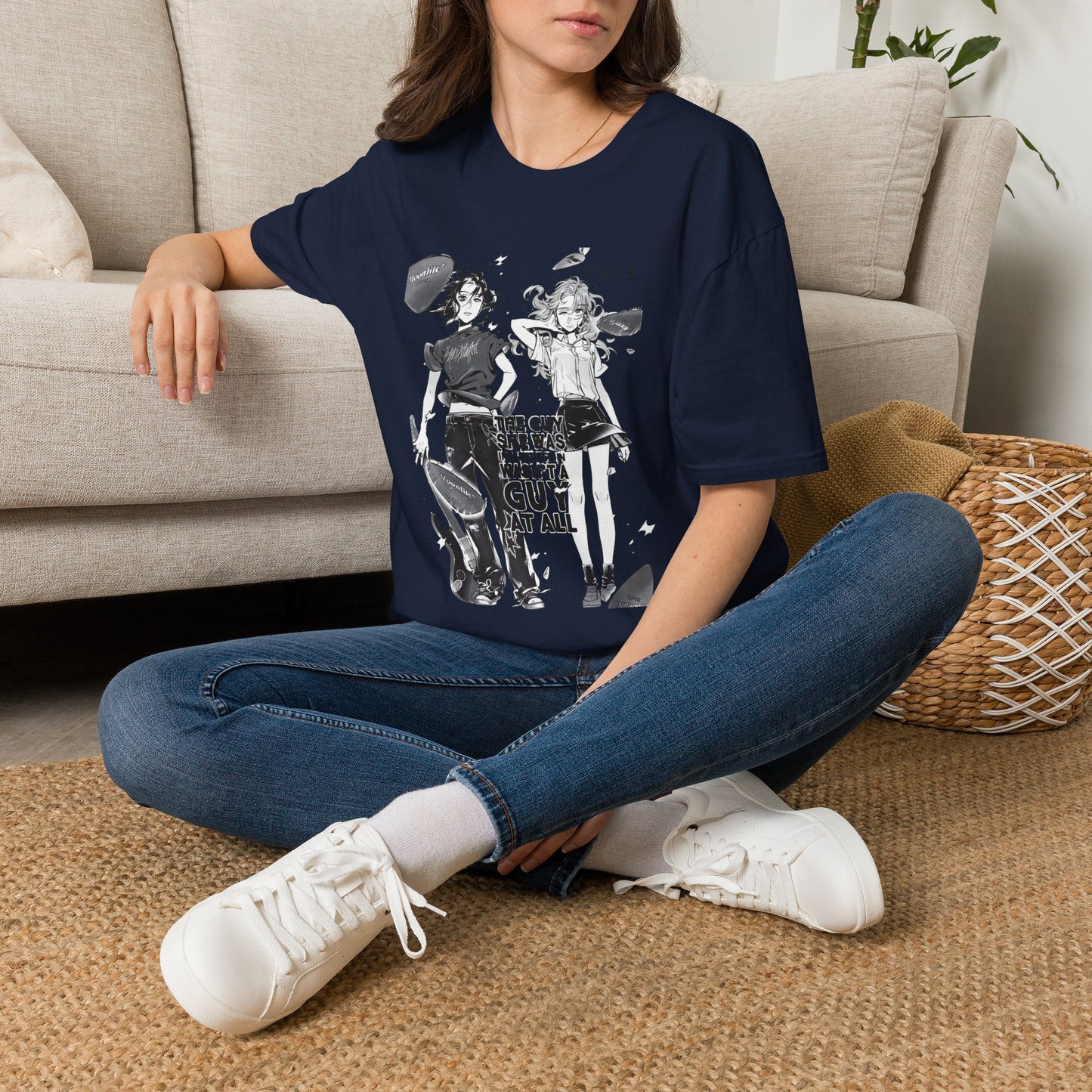 Camiseta gráfica de dúo de chicas de anime — Diseño de manga retro negra
