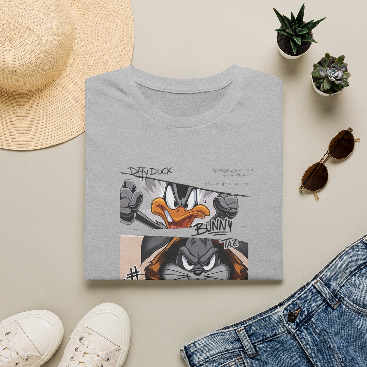 Camiseta con Panel de Fotos Policiales de Looney Tunes — Camiseta Gráfica del Pato Lucas y Bugs Bunny