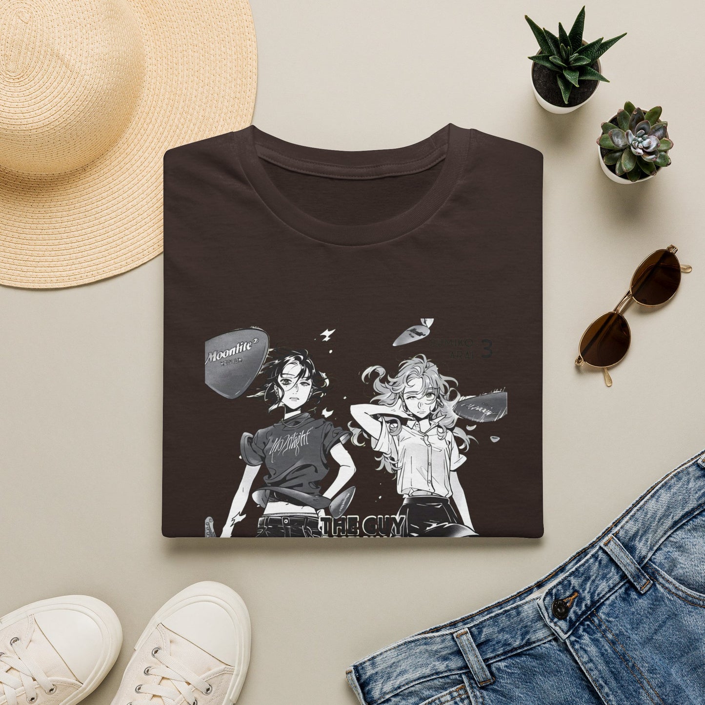 Camiseta gráfica de dúo de chicas de anime — Diseño de manga retro negra