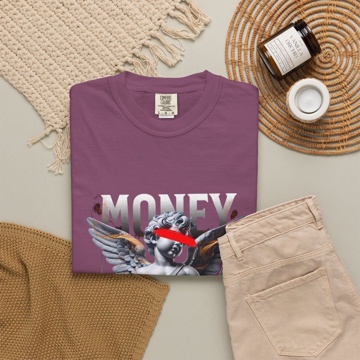 Money Loves T-Shirt — Graphic Angel Statue Design (2024)