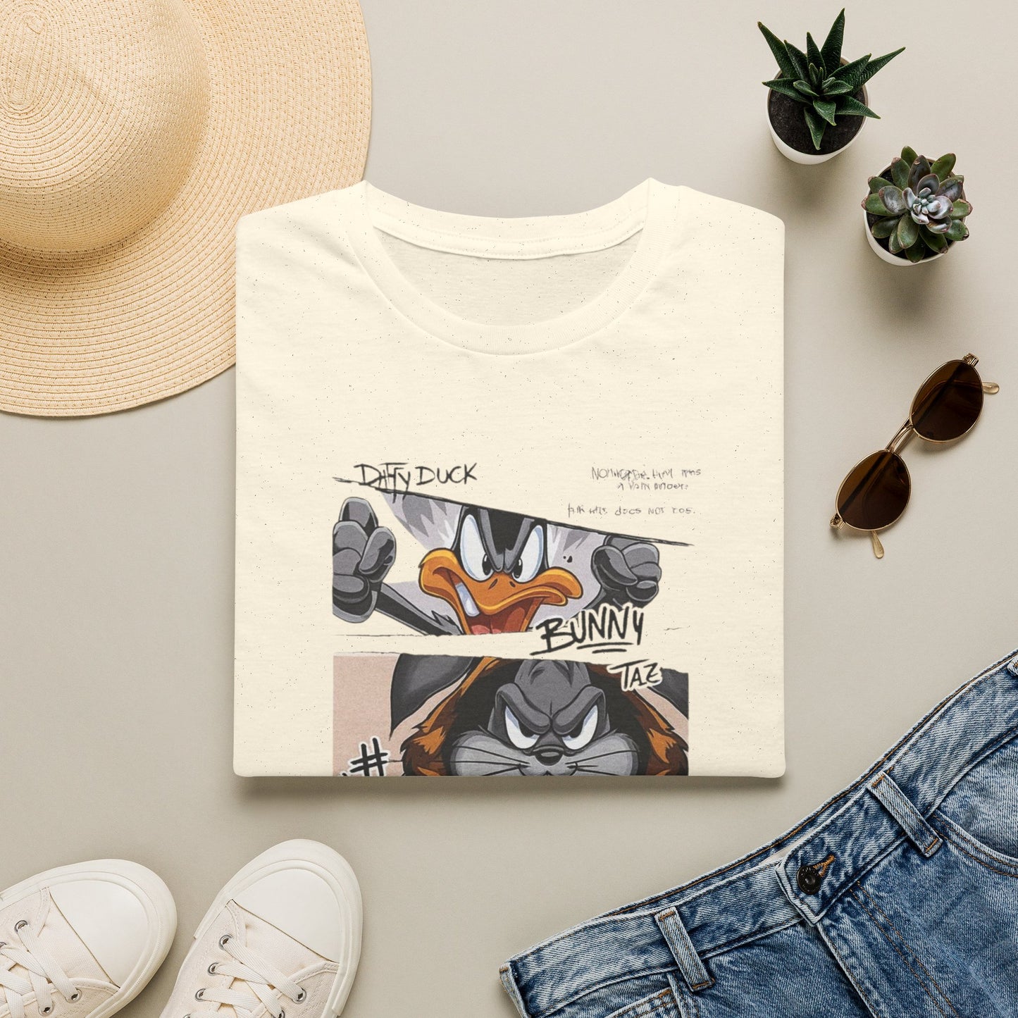 Camiseta con Panel de Fotos Policiales de Looney Tunes — Camiseta Gráfica del Pato Lucas y Bugs Bunny