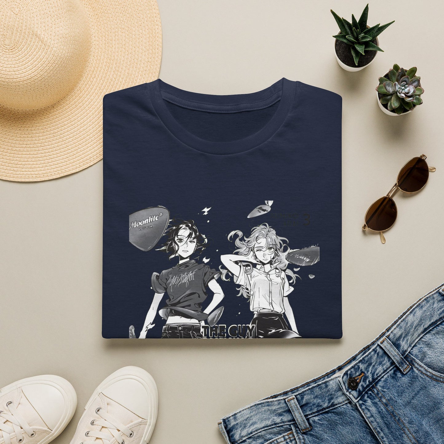 Camiseta gráfica de dúo de chicas de anime — Diseño de manga retro negra