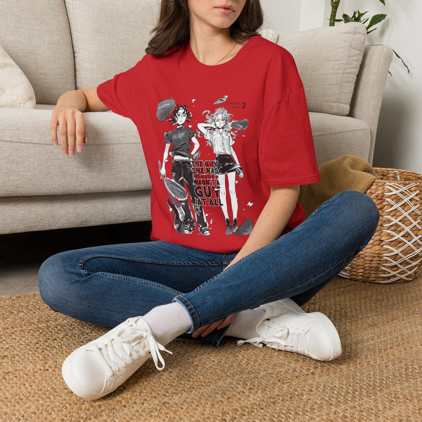 Camiseta gráfica de dúo de chicas de anime — Diseño de manga retro negra