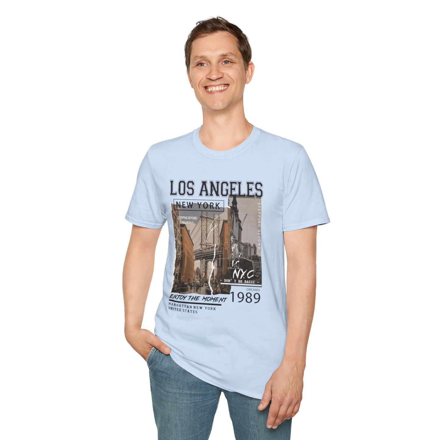 Los Angeles NYC Vintage T-Shirt mit Stadtansicht — Urbanes Reise-Grafik-T-Shirt von 1989