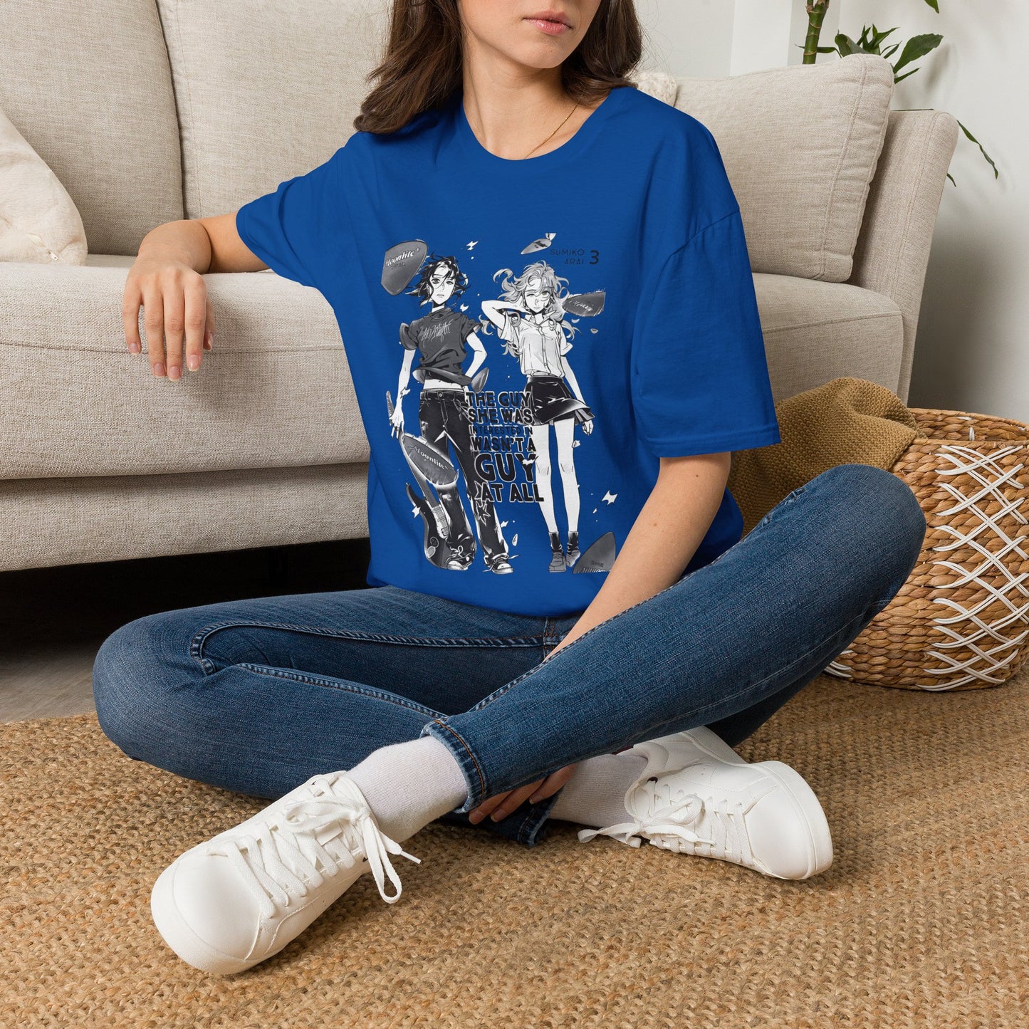Camiseta gráfica de dúo de chicas de anime — Diseño de manga retro negra
